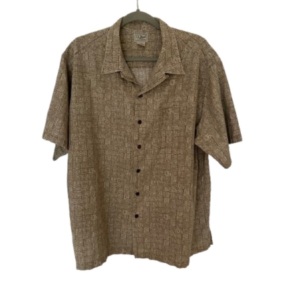 L.L.Bean Mens Shirt Brown Khaki Button Up, Sz XL